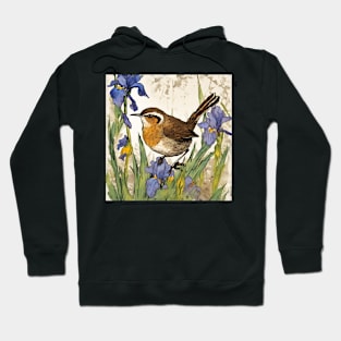 Wren Bird in Irises of Van Gogh Bird Dad Chubby Cute Bird Hoodie